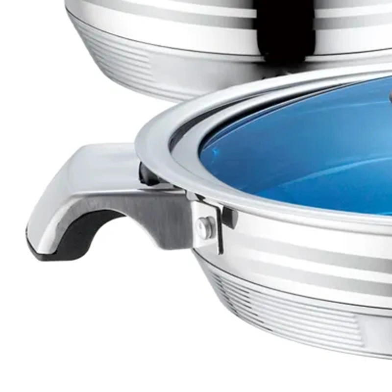 50PCS Stainless Steel Casserole Fry Pan Pots Manufacturer Kitchen Cooking Pot Saucepan Cookware Set with Blue Glass Lid for African &amp; South American Market
