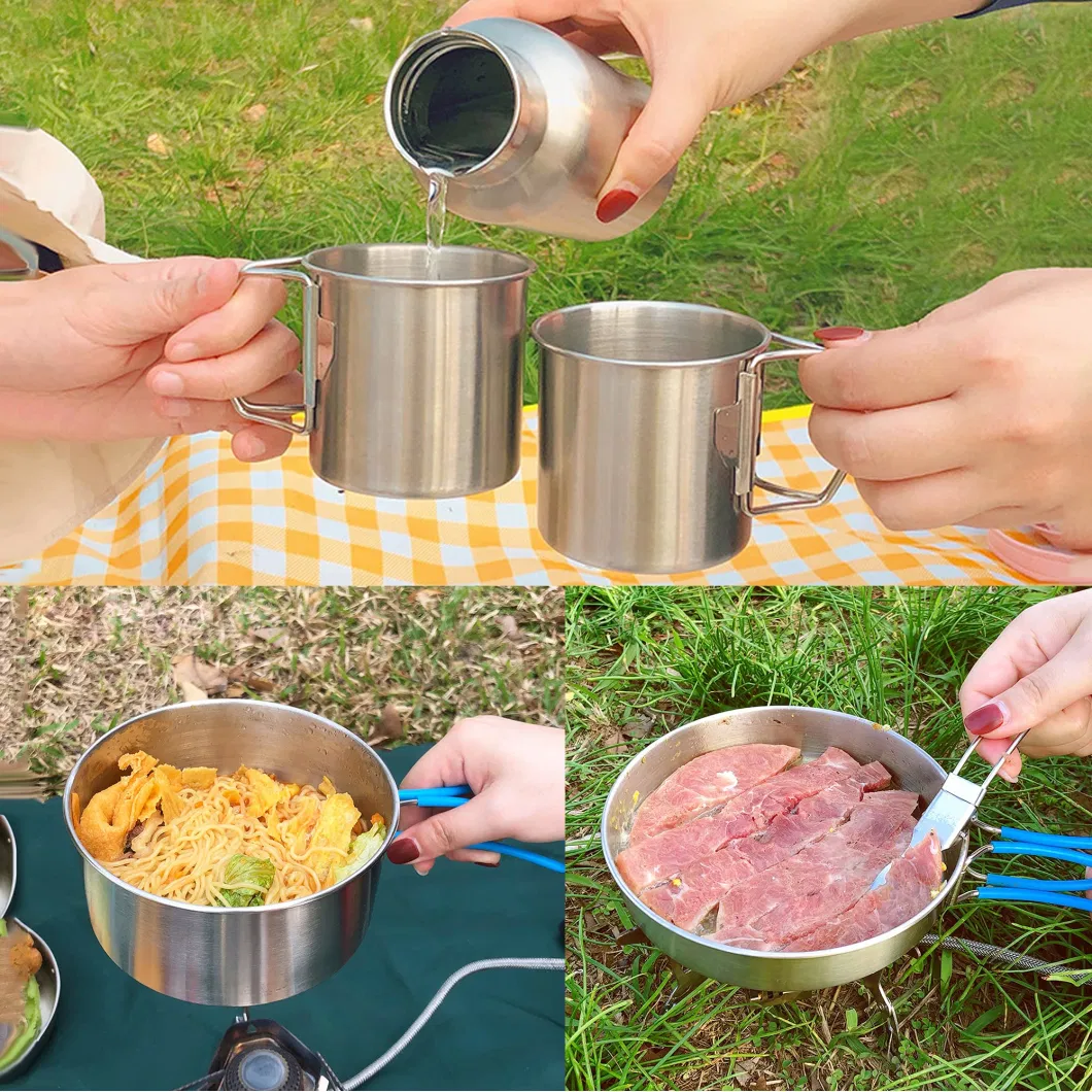 Stainless Steel Mess Kit Backpacking Gear Lightweight Outdoor Hiking Camping Cookware Set