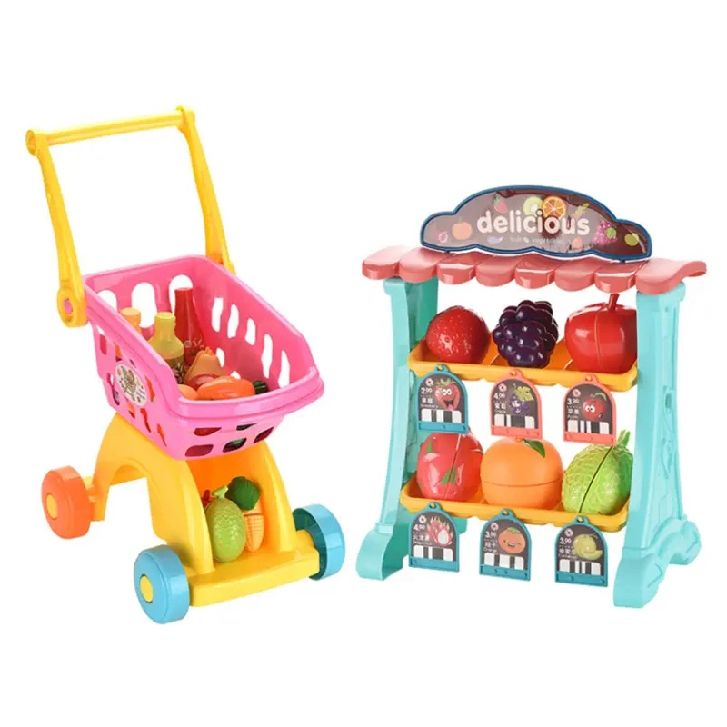 Play House Toy Combination Educational Plastic Pretend Play Shopping Game Mini Fruit Cart Colorful Educational Kitchenware Toys Kitchen Sets