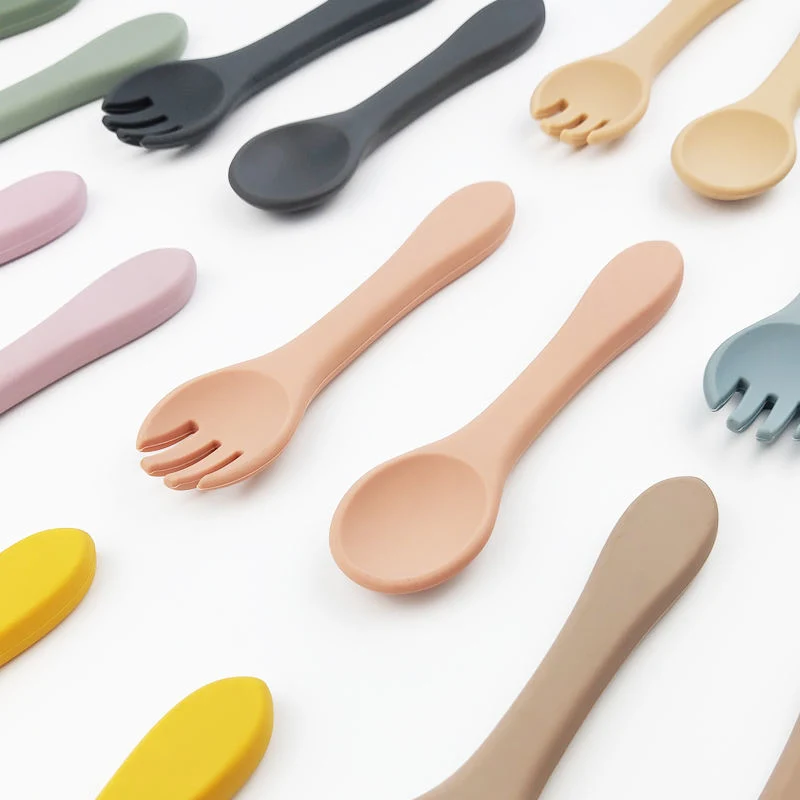 BPA Free Silicone Baby Tableware Spoon and Fork Sets for Kid