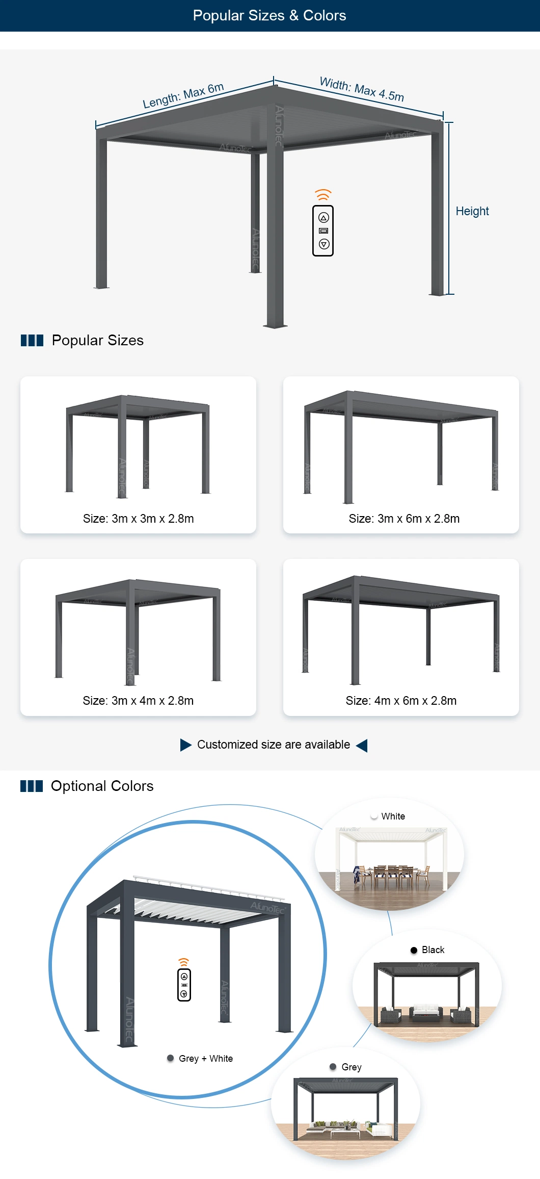 Professional Metal Covers Aluminum Pergola Patio Louver Canopy Kitchen Gazebo Remote-Controlled Louvered Roof Pergola Kits