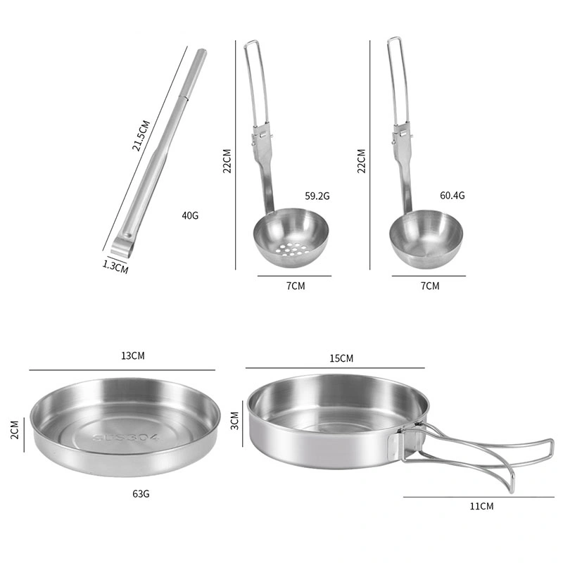 Factory Hot Selling 18PCS Outdoor Cookware Sets Stainless Steel 304 Frying Pans Camp Cooking Pots and Frying Pans