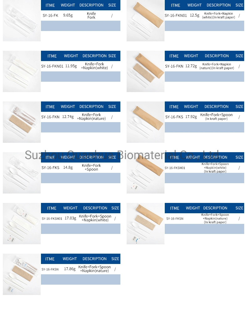 Cpla Disposable Eating Tableware Biodegradable Cutlery Set