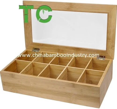 Natural Bamboo Tea Bag Storage Box with 10 Compartments Storage Organizer Wooden Storage Chest Tea Organizer Box