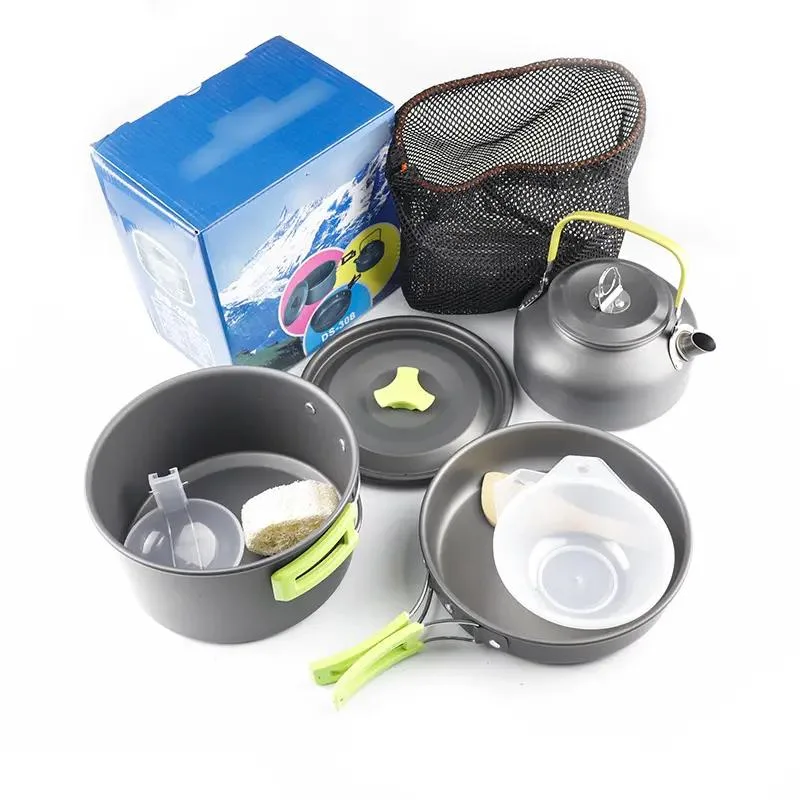 Non-Stick Camping Cookware Set Portable Aluminum Camping Cooking Pot Cookware Mess Kit