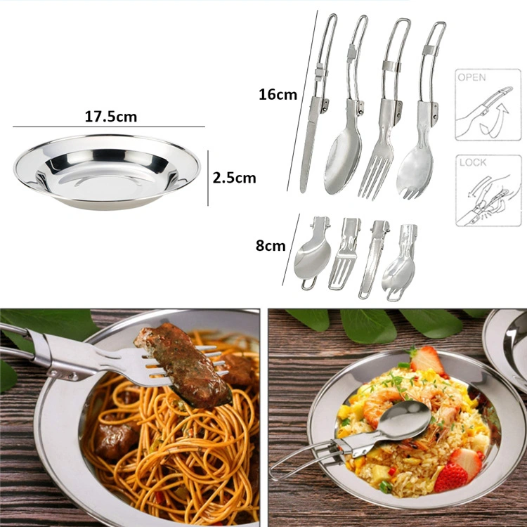 Hot Sale Travel Accessories Kettle Big Pot Non-Stick Pan Folding Cutlery Water Cup Camping Hard Anodized Aluminum Cookware Set