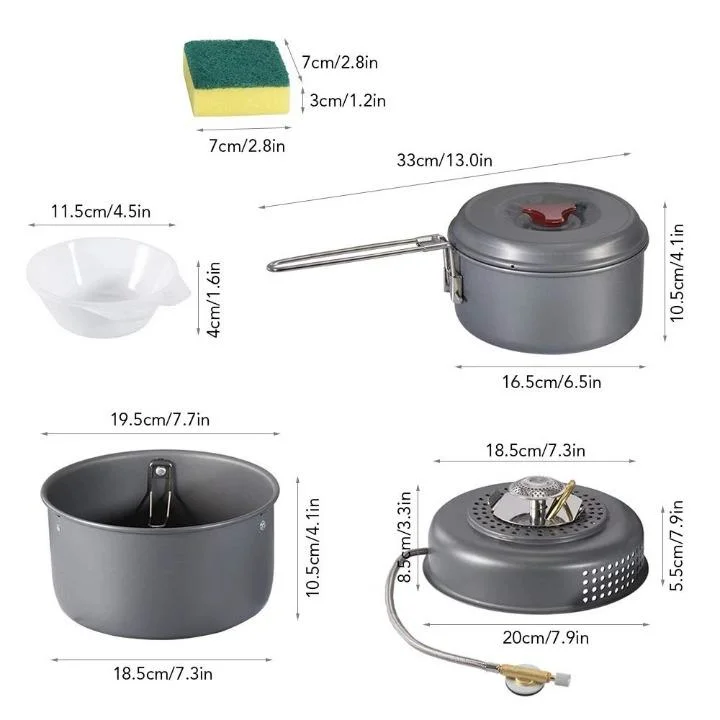 Windproof Boiler Pot Stove Bowl Sponge Portable Outdoor Camping Cookware Set