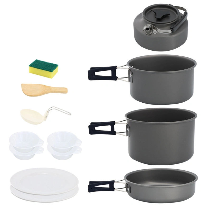 Outdoor Cooking Kit Hiking Tableware Tourism Equipment Kettle Pot Frying Pan BBQ Picnic Aluminum Camping Cookware Set