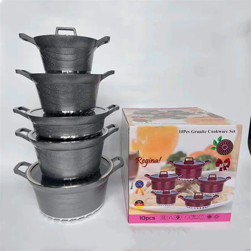 10PCS Eco-Friendly Coating Aluminum Ketchen Soup Cooking Pots Ceramic Casserole Nonstick Cookware Sets