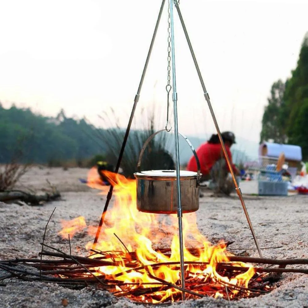 Portable Campfire Tripod Adjustable Support Aluminum Alloy Anti-Slip Camping Hanging Pot Tripod Cookware Outdoor Picnic Tripod Grilling Set Wbb21875