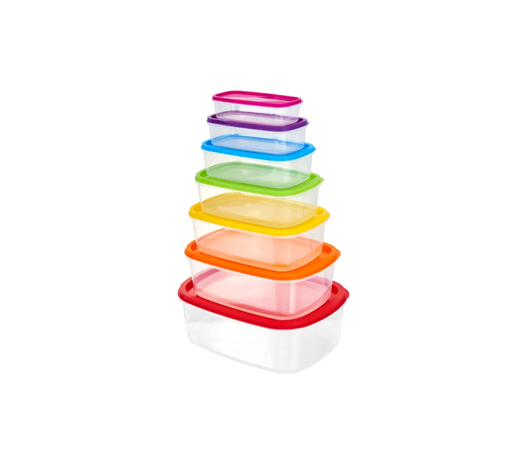 7PCS Multi Size Plastic Storage Nested Food Containers with Rainbow Lids