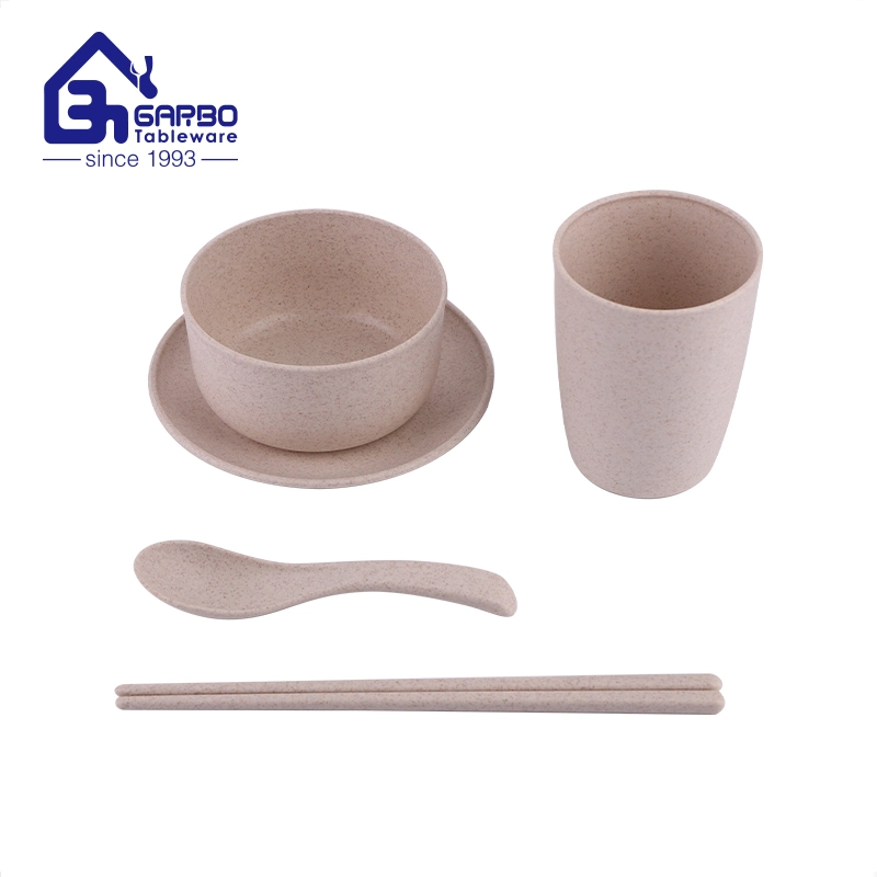 Wholesale Home Using Multi-Colored Plastic Tableware 5PCS Wheat Straw Dinner Set