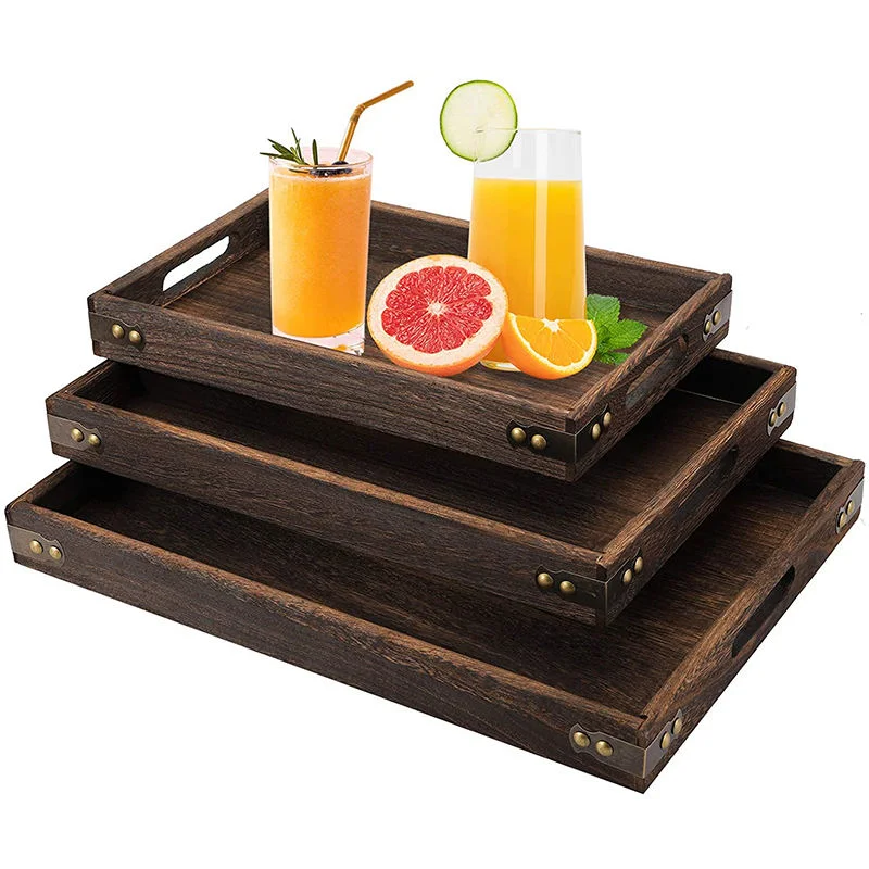 Wooden/Wood Rectangular Serving Trays Set for Breakfast/Dinner/Tea/Coffee/Fruit/Cakes