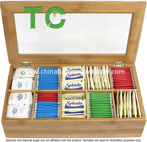 Natural Bamboo Tea Bag Storage Box with 10 Compartments Storage Organizer Wooden Storage Chest Tea Organizer Box