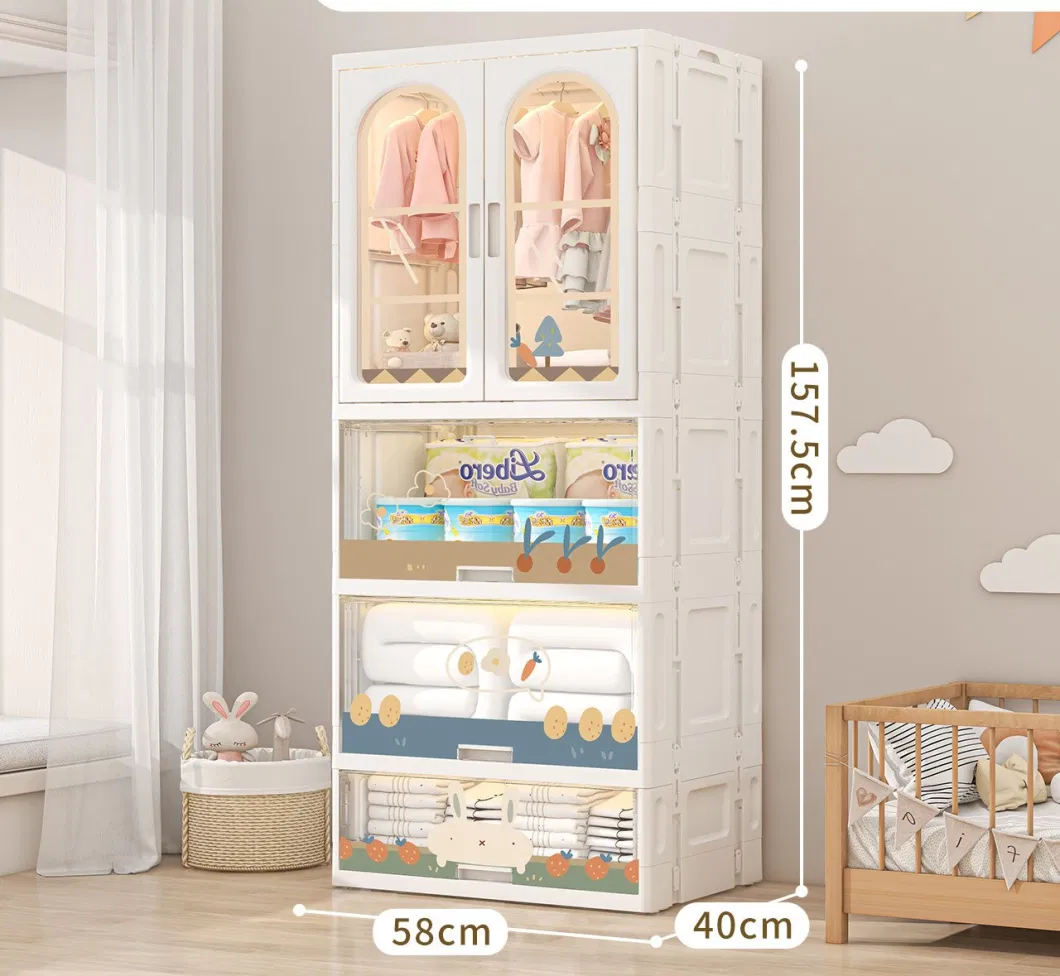 Children&prime;s Collapsible Cartoon Armoire - Effortless Assembly, Twin Entries, Garment Organization