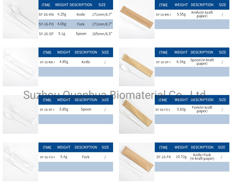 Cpla Disposable Eating Tableware Biodegradable Cutlery Set