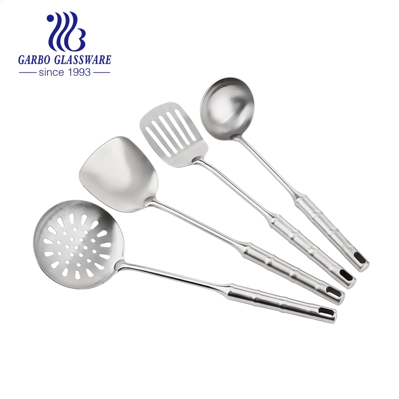 High Quality Cooking Stainless Steel Kitchen Tools Kitchen Utensils Set Silver Soup Ladle Slutted Turner with Decor in Handle From China Factory