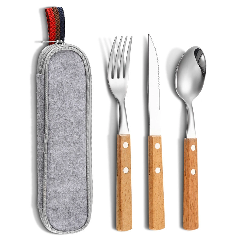 3 Piece Wooden Handle Cutlery Set Stainless Steel Silverware Set Utensil Set for Home Kitchen Tableware