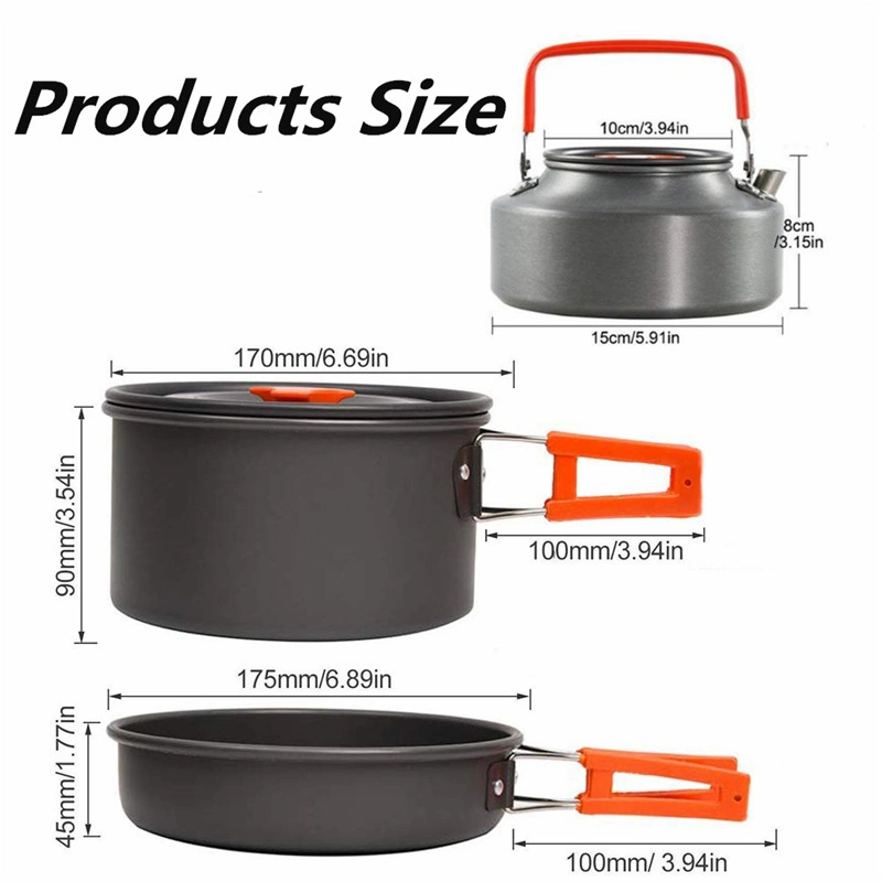 Outdoor Ultralight Camping Cookware Mess Kit with Kettle, Pot, Pan Aluminum Cookware Set Nonstick Cookware Sets for Outdoor Back