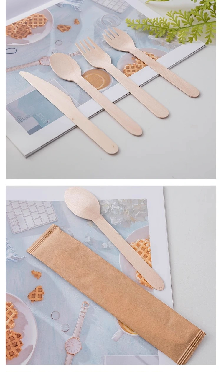 100/150/200PCS Wooden Forks Spoons Cutters Set Disposable Wood Cutlery Utensils Tableware