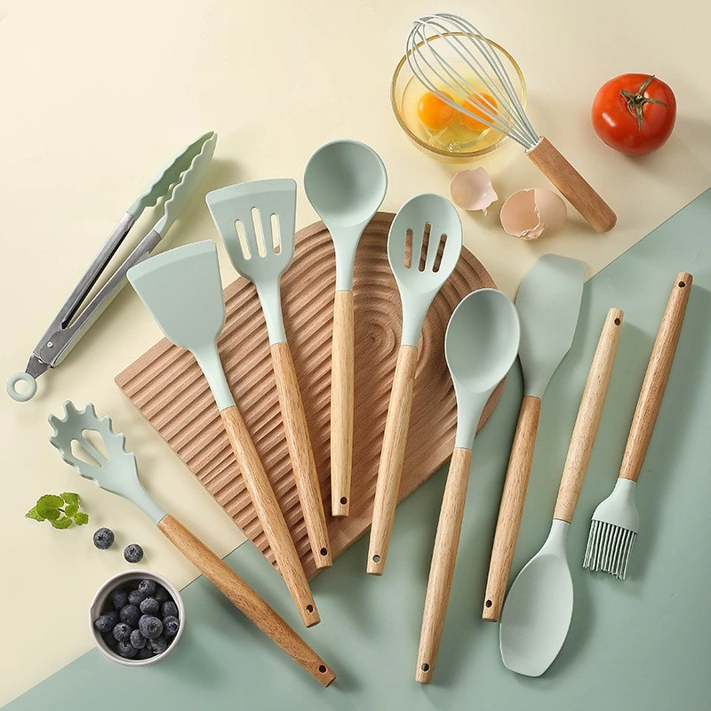 Kitchen Utensils Silicone Cookware Sets Cooking Tools Sets Silicone Kitchen Utensils Set with Wooden Handle 12PCS 12 PCS 12 Pieces Silicone Kitchen Utensils Set