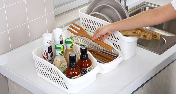 PP Kitchen Storage Organizer Container 3size Choice Portable Multi-Use Plastic Storage Basket