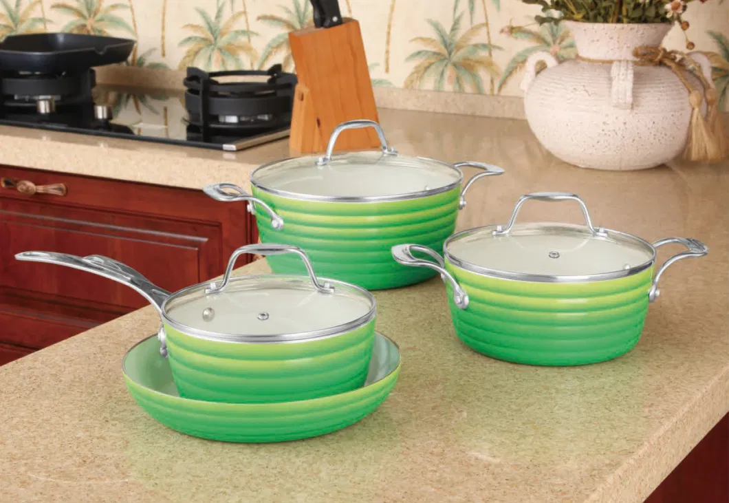 Factory Manufacture Ceramic Nonstick Coating Gradient Color Forged Aluminum Cookware Set