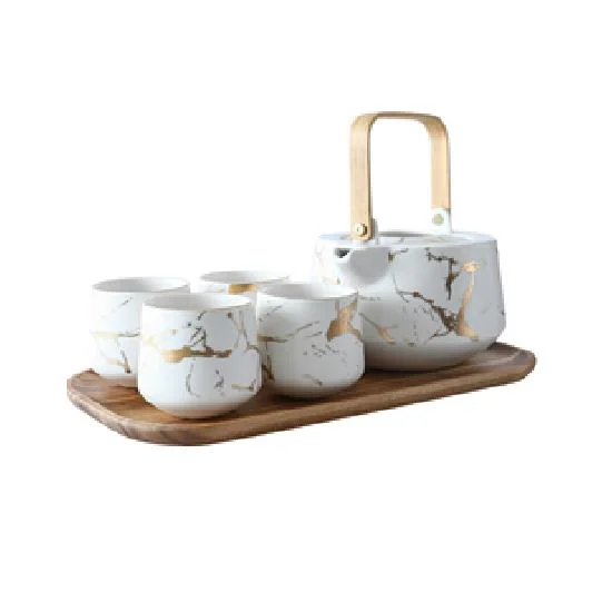 Kitchenware High Quality Ceramic Tea Pot Set with Bamboo Base