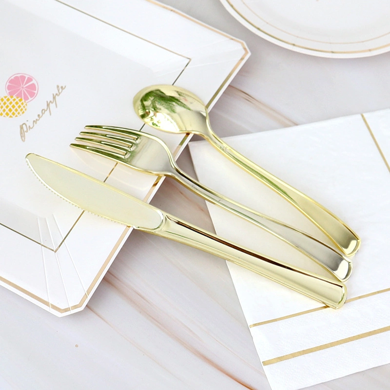 Disposable Cutlery Knives, Forks, Spoons Gold Birthday Party Tableware Set PS Plastic Rose Gold (Y-11)