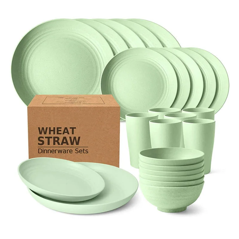 4 PCS Wheat Straw Cookware Sets Eco Dishes Biodegradable Dinner Plates Kids Dinnerware Sets with Dishes &amp; Plate Dinner Platess