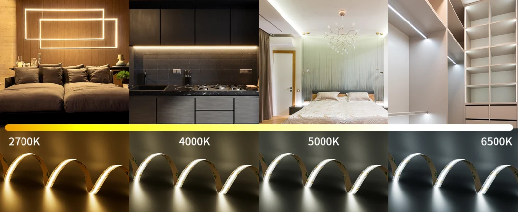 AC110/220V COB LED Strip Light, 16.4FT/5m Dimmable 2700K-6500K LED Tape Lights Kit for Under Cabinet Bedroom Kitchen TV Mirror DIY Lig