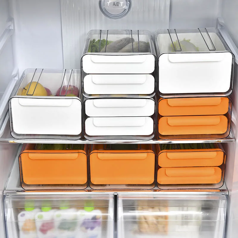 Kitchen Vegetable Fruit Transparent Plastic Pet+PP Stackable Container Storage Box Refrigerator Drawer Fridge Organizer