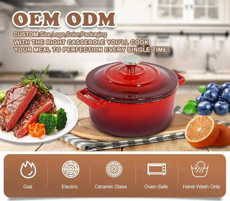 Premium Quality Enamel Cast Iron Cook Pot Red 22cm Round Dutch Oven Cookware