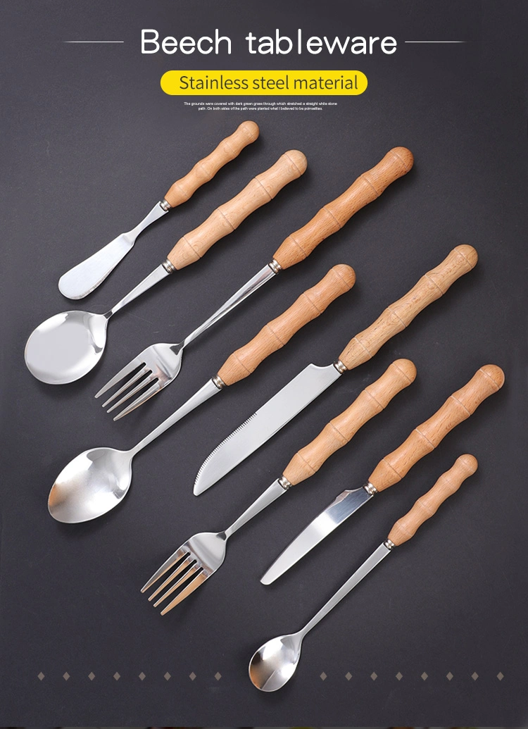Kitchen Knife Fork Spoon Wooden Handle Tableware Dessert Cake Tableware