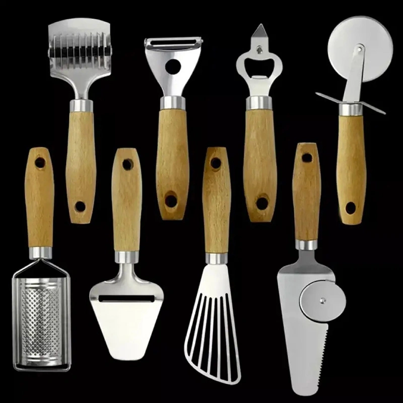 Wholesale Stainless Steel Kitchen Gadgets and Tools with Wooden Handle Multi-Functional Kitchen Accessories Bakeware Tool