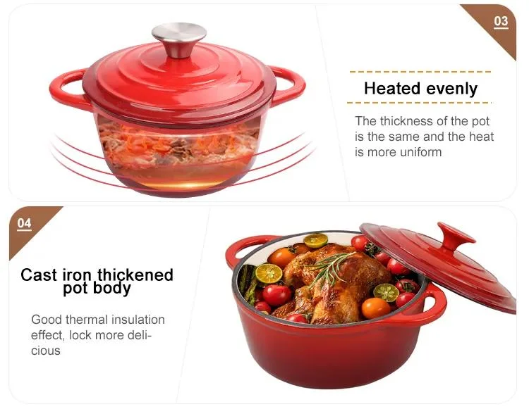Premium Quality Enamel Cast Iron Cook Pot Red 22cm Round Dutch Oven Cookware
