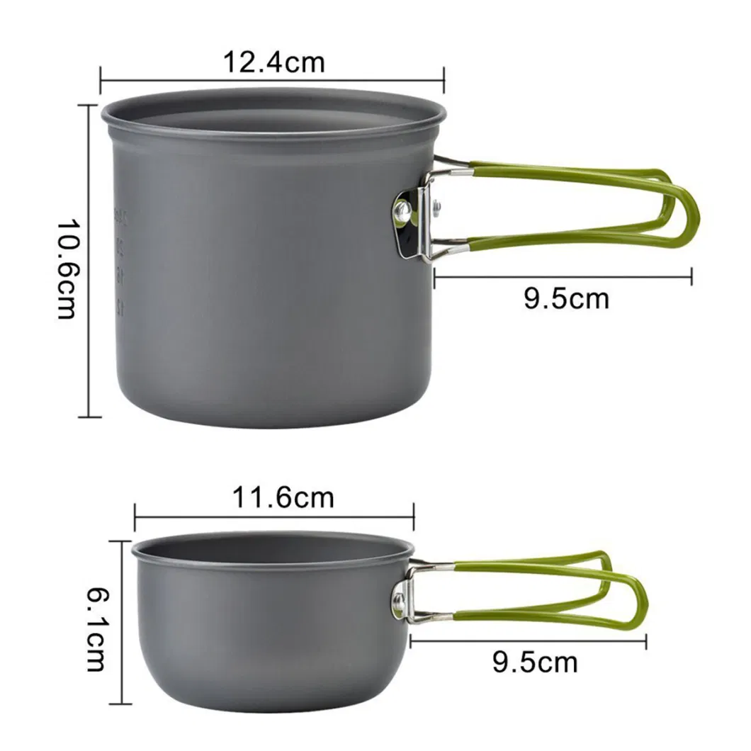 Stackable Cookware Portable Camping Equipment, Outdoor Camping Pots and Pans Set 2PCS Aluminum Alloy Non-Stick Camping Cookware Esg13005