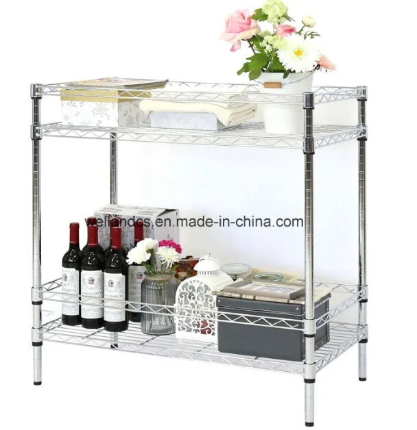 Free Standing 2 Tier Adjustable Chrome Metal Wire Storage Rack Organization with Shelf Frames