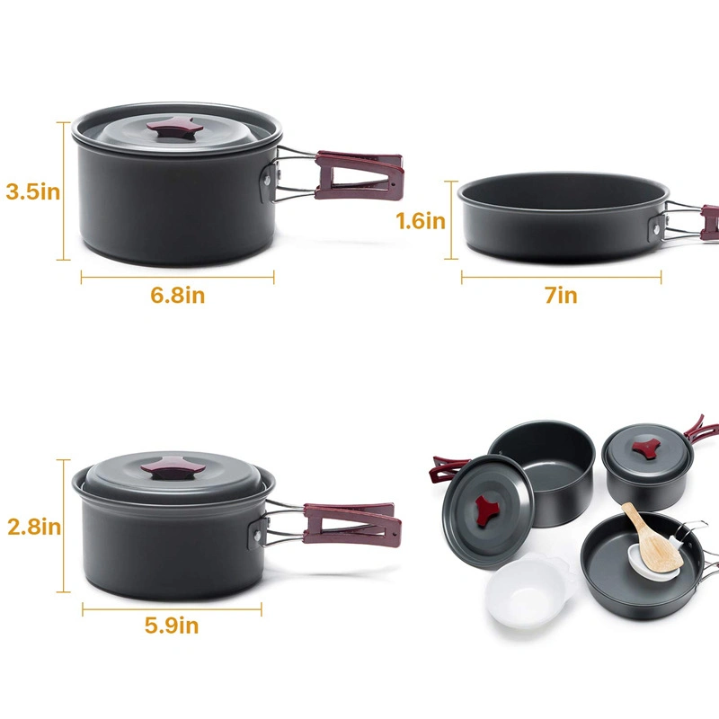 Outdoor Advanced Hard Aluminum Non-Stick Pan Cookware Set 3 in 1 Picnic 2-3 Person Camping Cooking Combination Tableware Set for Hiking Camping