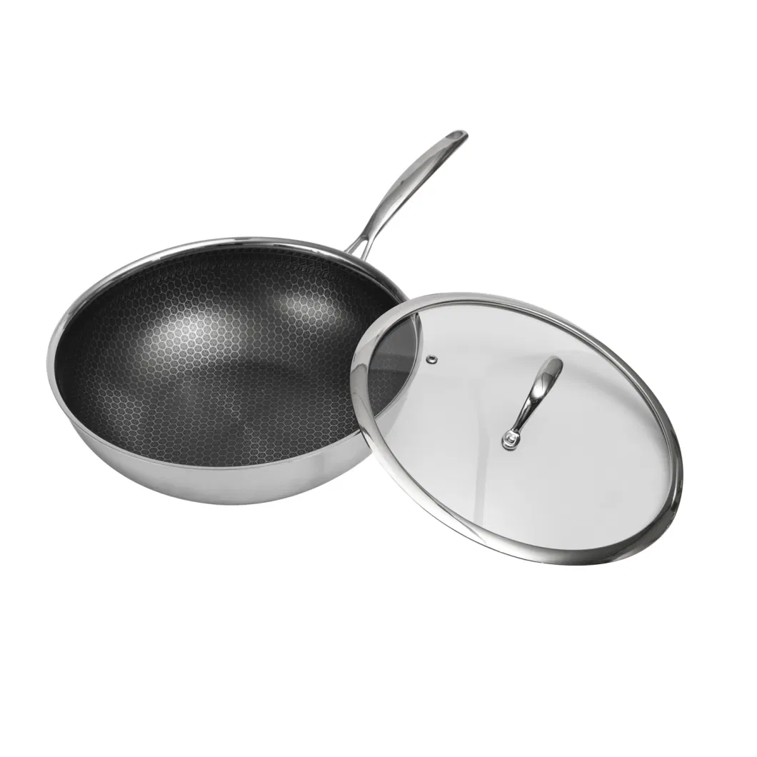 New Arrival Tri- Ply Stainless Steel Non-Stick Cookware Honey Comb Coating 30cm Wok