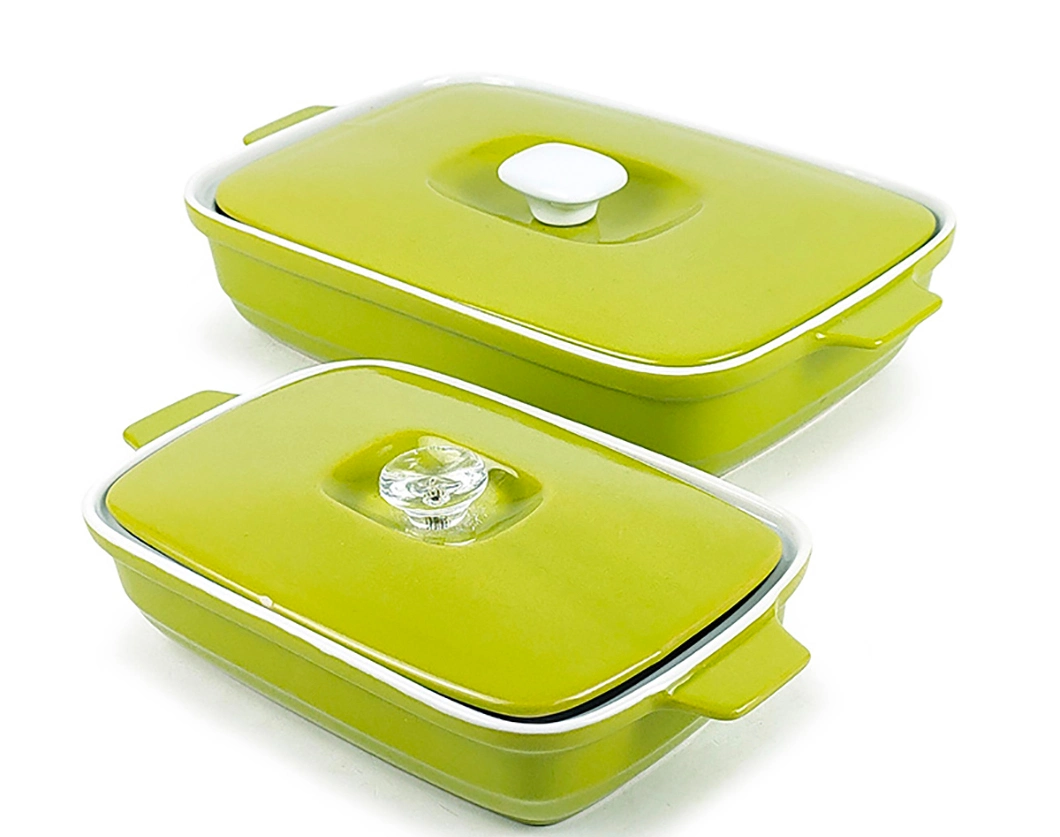 Newly Developed Trendy New Design Classic Color Green Ceramic Bakeware with Lid