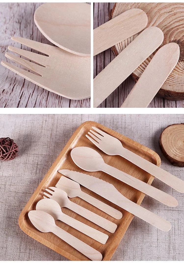 100/150/200PCS Wooden Forks Spoons Cutters Set Disposable Wood Cutlery Utensils Tableware
