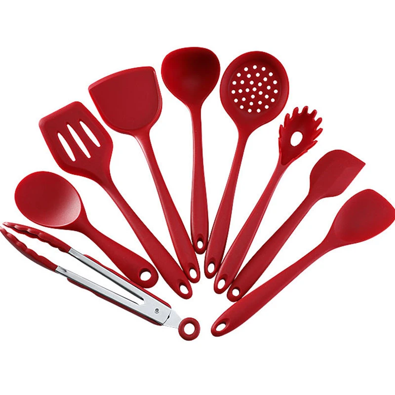 Reusable 9 PCS Red Color Nylon Nonstick Silicone Kitchen Utensil Set