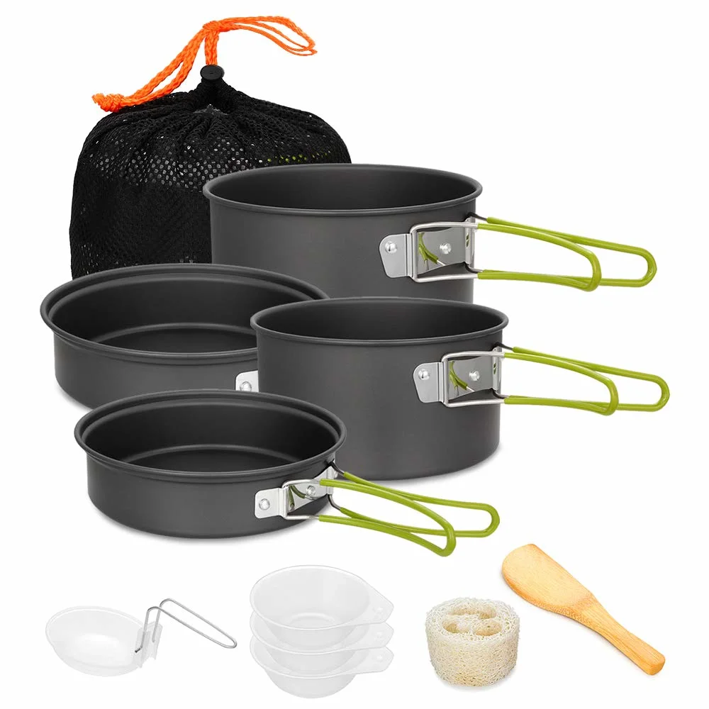 Set Gear Campfire Utensils Non-Stick Cooking Equipment Lightweight Stackable Camping Cookware