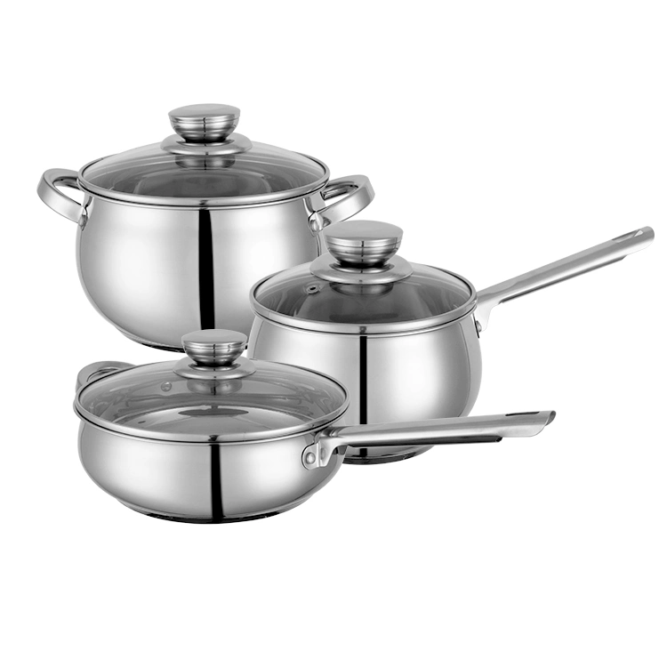 Kitchenware 3 Size Sets Casserole Stainless Steel Cookware Set with Stock Pot Frypan Saucepan