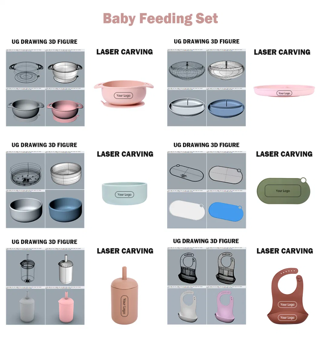 Wholesale Baby Eating Food Plates and Bowls Set Silicone Feeding Set for Baby