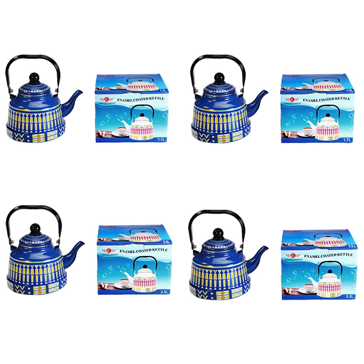 Factory Hot Sale Blue Enamel Tea Kettle Cookware Antique Coffee Pot with Stainless Steel Handle