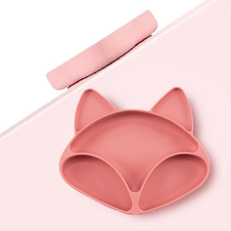 Cute Little Fox Silicone Compartmentalised Dinner Plate with Suction Cup Baby Silicone Complementary Food Bowl