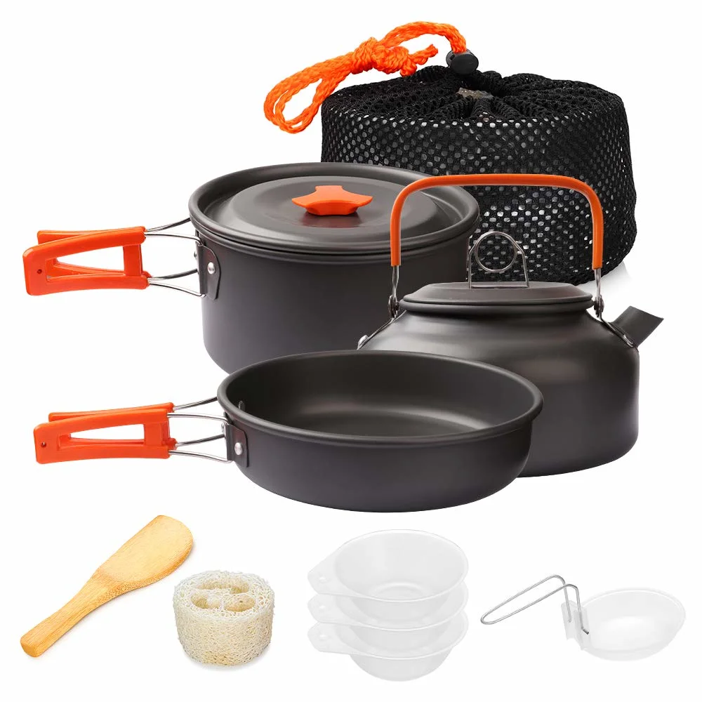 Set Gear Campfire Utensils Non-Stick Cooking Equipment Lightweight Stackable Camping Cookware