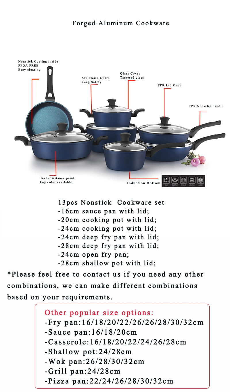 13PCS Cookware Set Forged Aluminum Nonstick Kitchen Cookware Shallow Cooking Pot Saucepan Deep Frying Pan with Induction Base